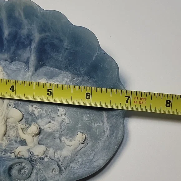 Vintage Blue Incolay Stone Soap Dish.. Venus And Cherubs On Shell - Picture 5 of 8